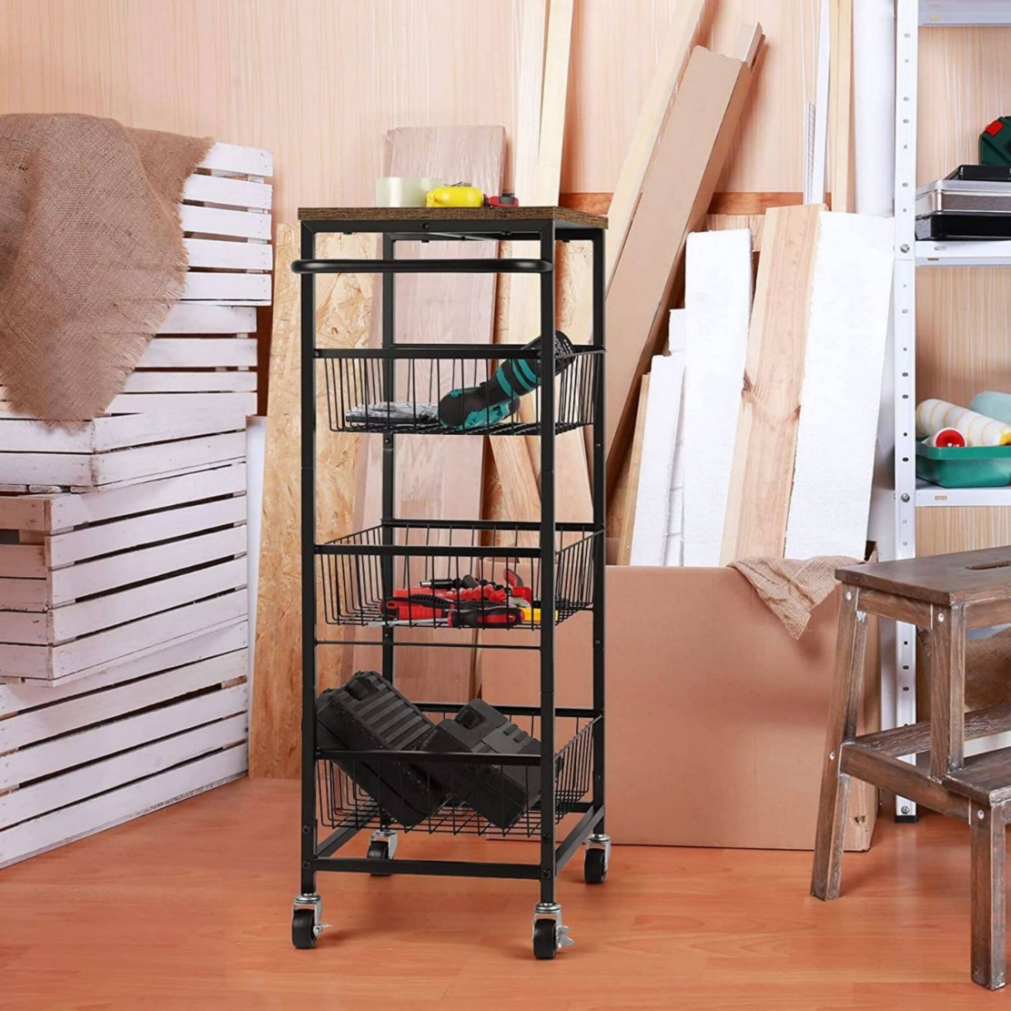 Black 4-Tier Metal Rolling Kitchen Cart